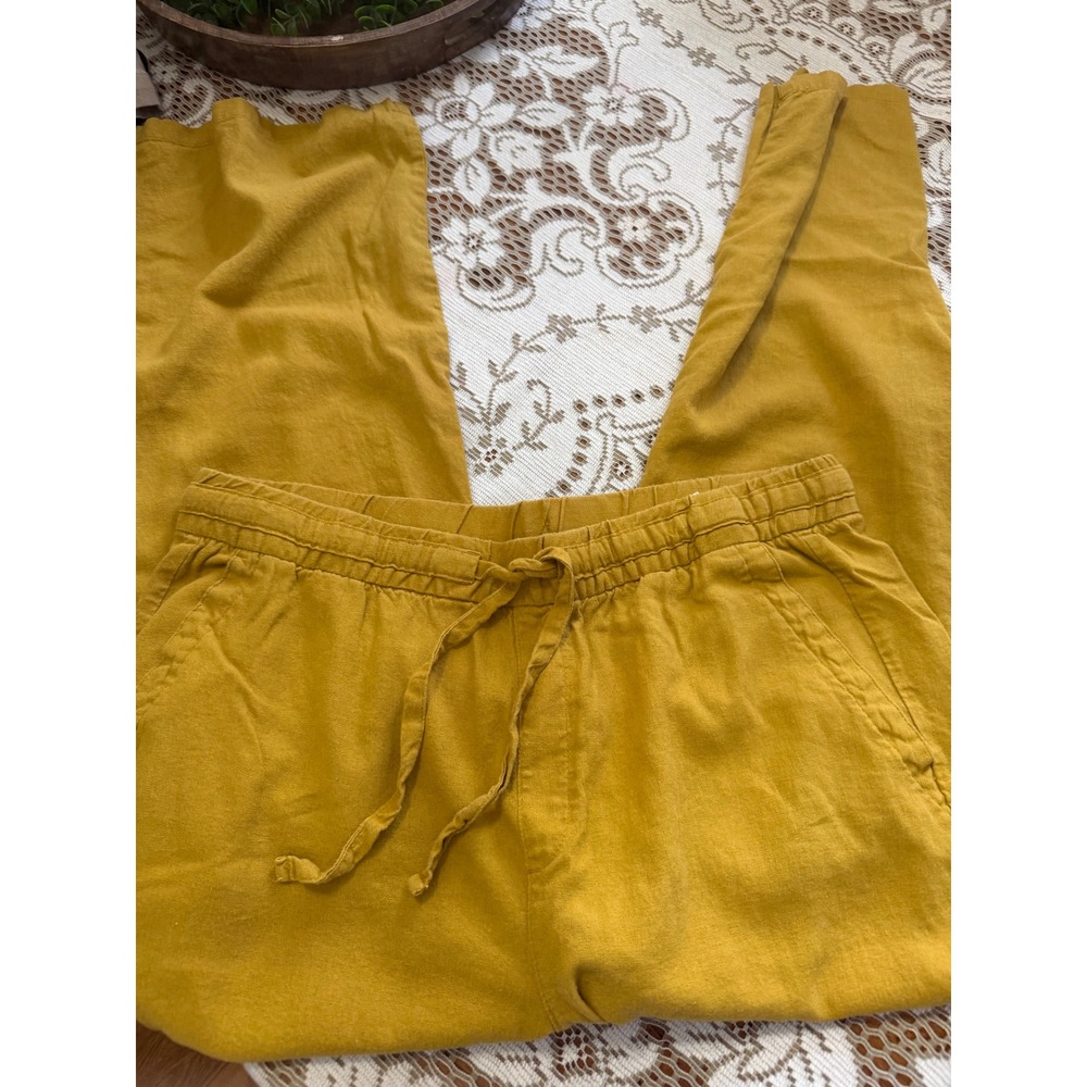 Old Navy Mustard Yellow Linen Blend Drawstring Elastic Waist Pants Large